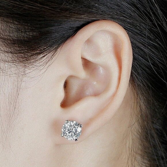 9 Ct Round Cut VVS1/DStud Earrings 14K White Gold 10mm Push Back